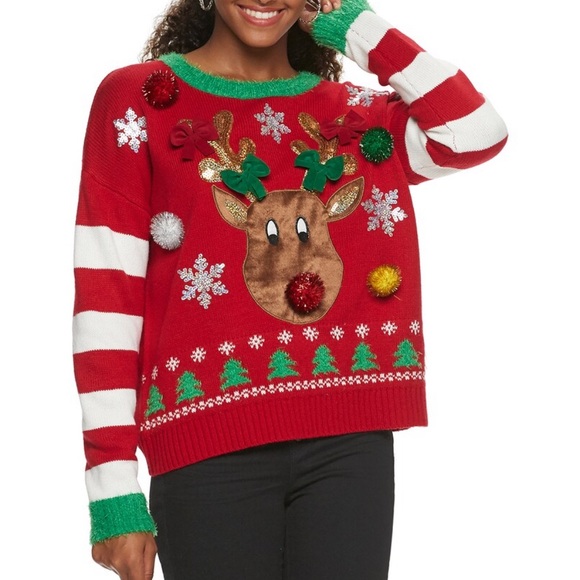 Jr SZ M Christmas reindeer FUN sweater - Picture 1 of 5